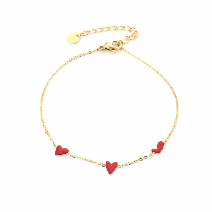 Bijoutheek Armband (Sieraad) 3 Rode Hartjes