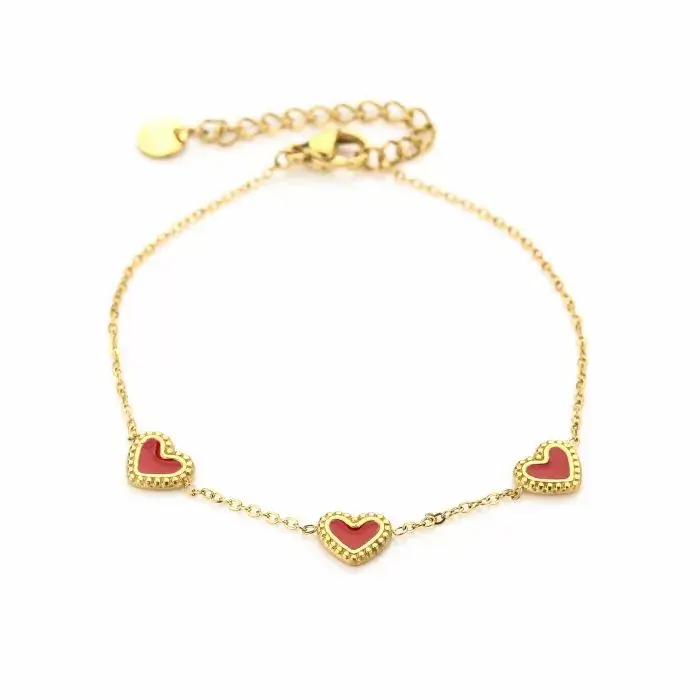 Bijoutheek Armband (sieraad) 3 Rode Hartjes