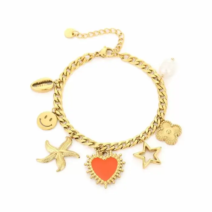 Bijoutheek Armband (Sieraad) Bedels Oranje Hart