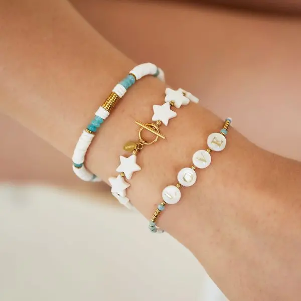 Bijoutheek Armband (sieraad) Discs Blauw En Groene Kralen