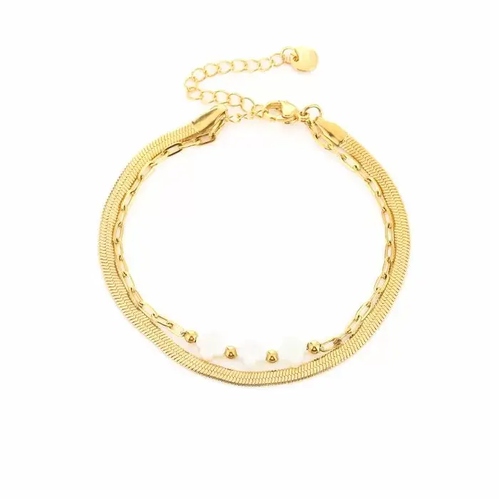 Bijoutheek Armband (Sieraad) Dubbel Met 3 Witte Klavers