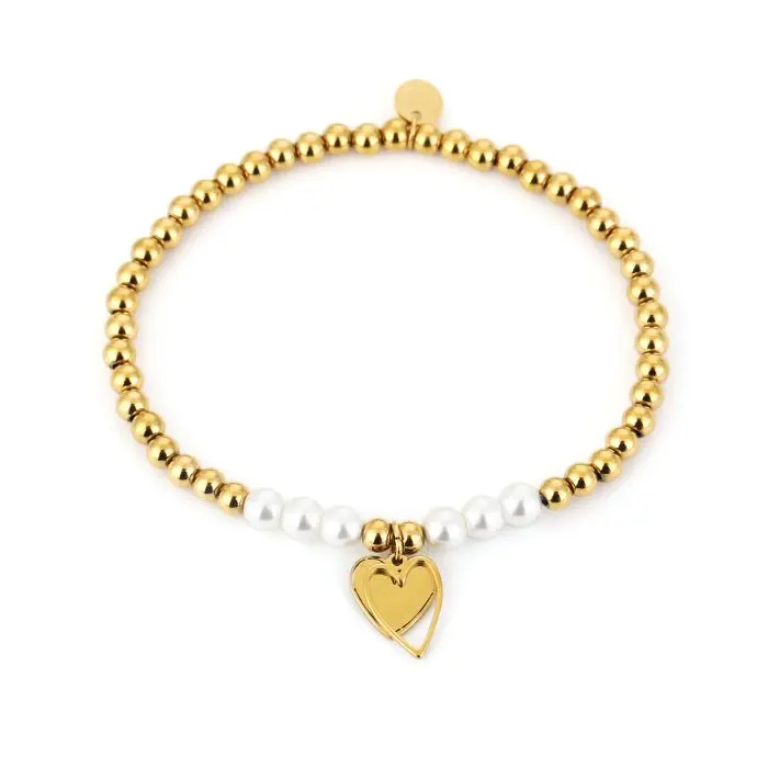 Bijoutheek Armband (Sieraad) Elastisch Balletjes Parel Kralen Hart Bedel