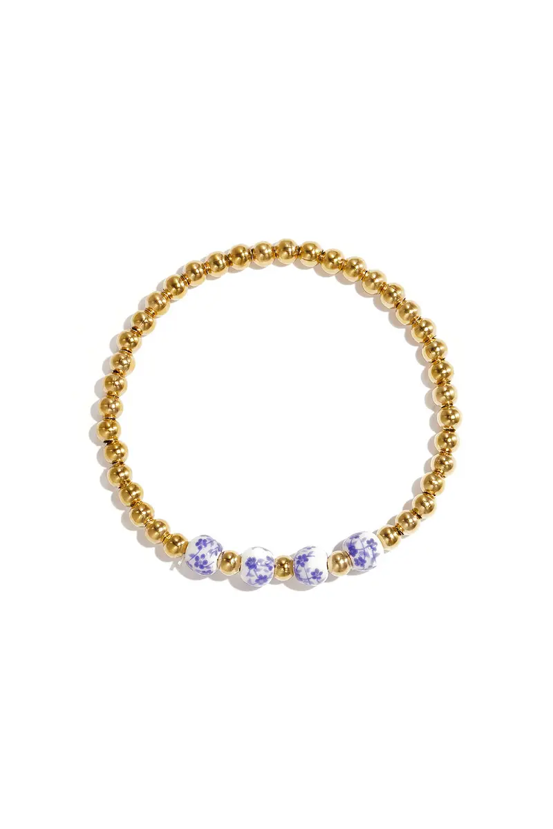 Bijoutheek Armband (Sieraad) Kralen Blauw Wit Balletjes