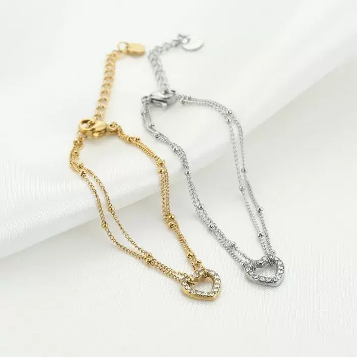 Bijoutheek Armband (Sieraad) Open Hart Witte Stenen