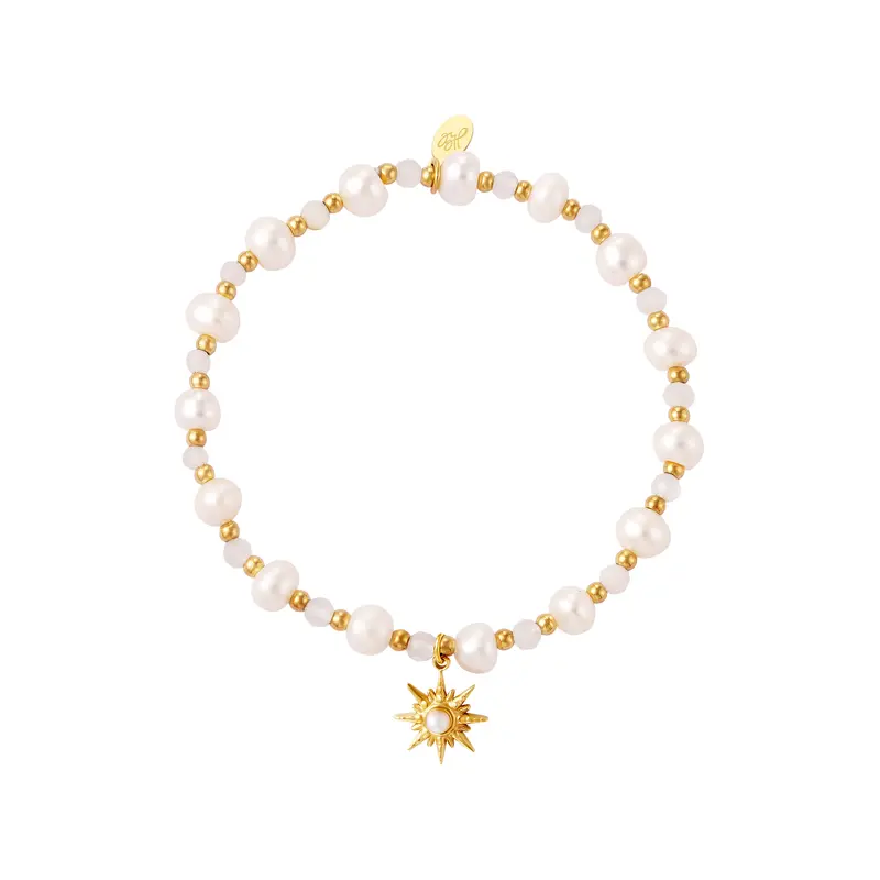 Bijoutheek Armband (sieraad) Witte Kralen Parels Zon Goud White