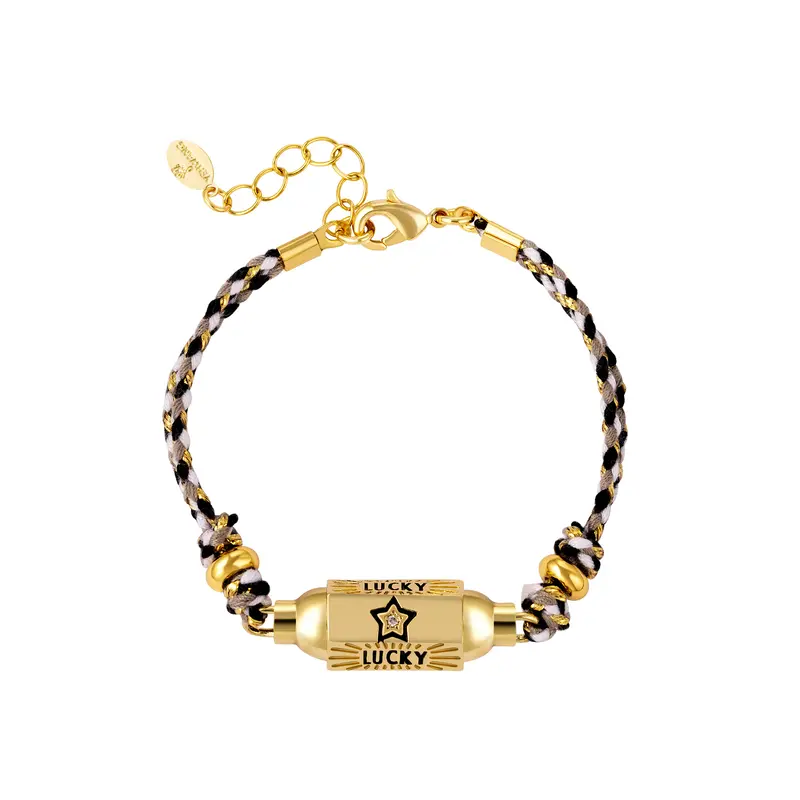 Bijoutheek Armband Zwart Wit Lucky Goud