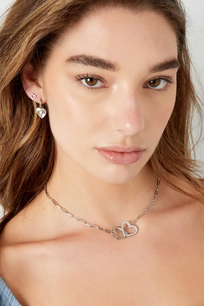 Bijoutheek Collier 2 hartjes schakel ketting
