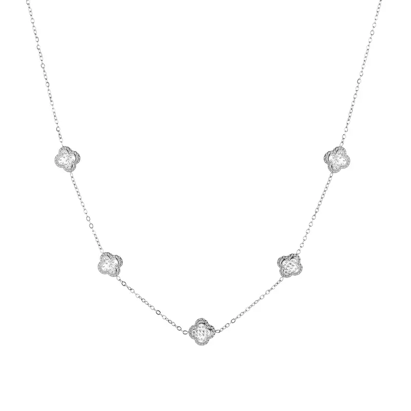 Bijoutheek Collier 5 Klavers Witte Stenen