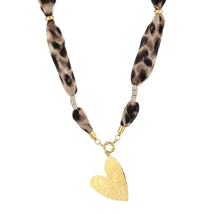 Bijoutheek Collier Bandana Stof Gehamerd Hart