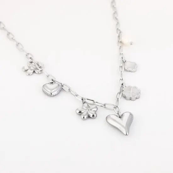 Bijoutheek Collier Bedels Charm Hartje Bloem