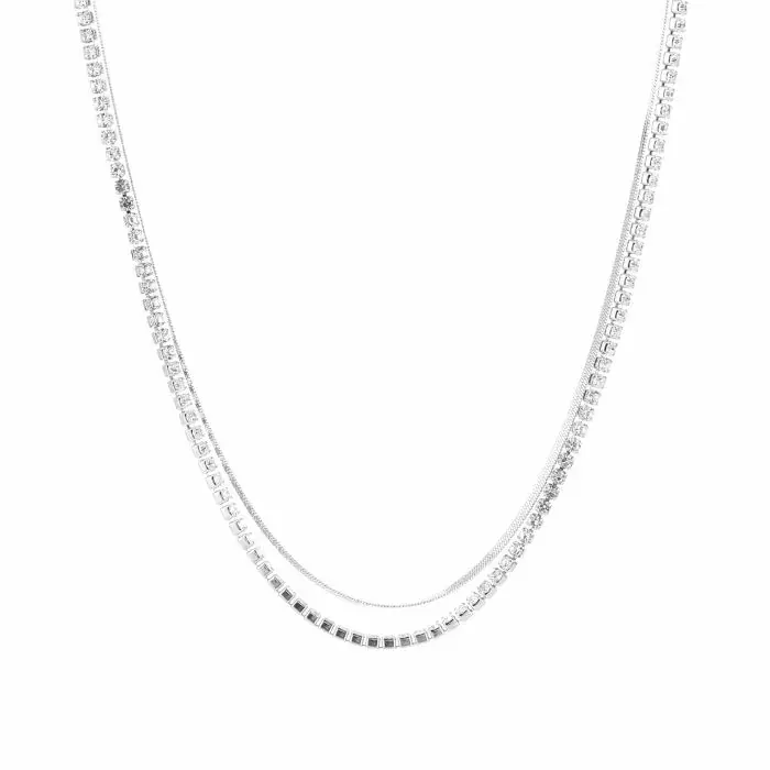 Bijoutheek Collier Dubbele ketting glad en met stenen