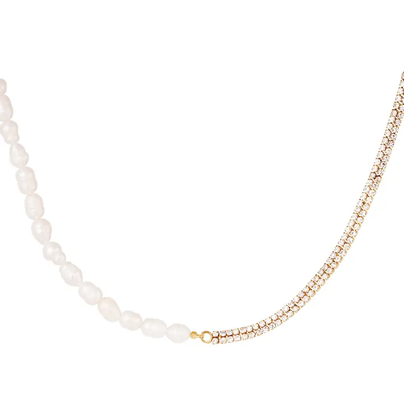 Bijoutheek Collier Duo Parels 2 Rijen Strass