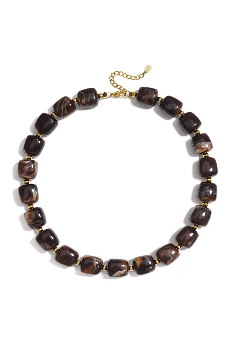Bijoutheek Collier Kralen Grof Vierkant