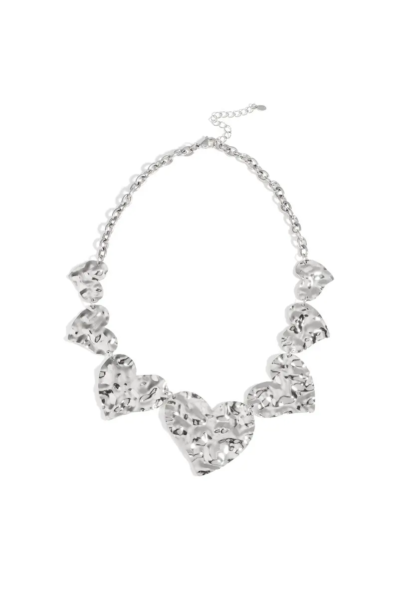Bijoutheek Collier Statement Harten Gehamerd