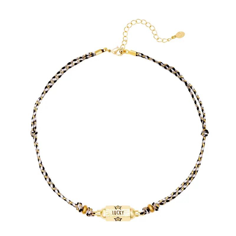 Bijoutheek Ketting Geluks Kraal Zwart Wit Touw