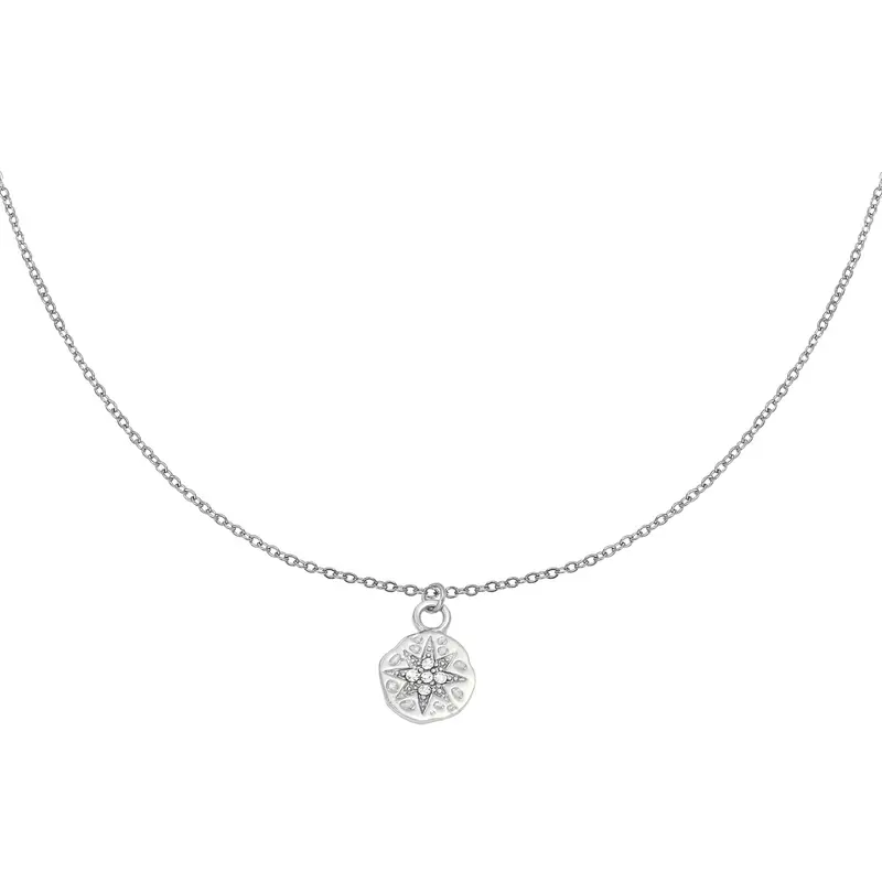 Bijoutheek Ketting hammered star strass zilver