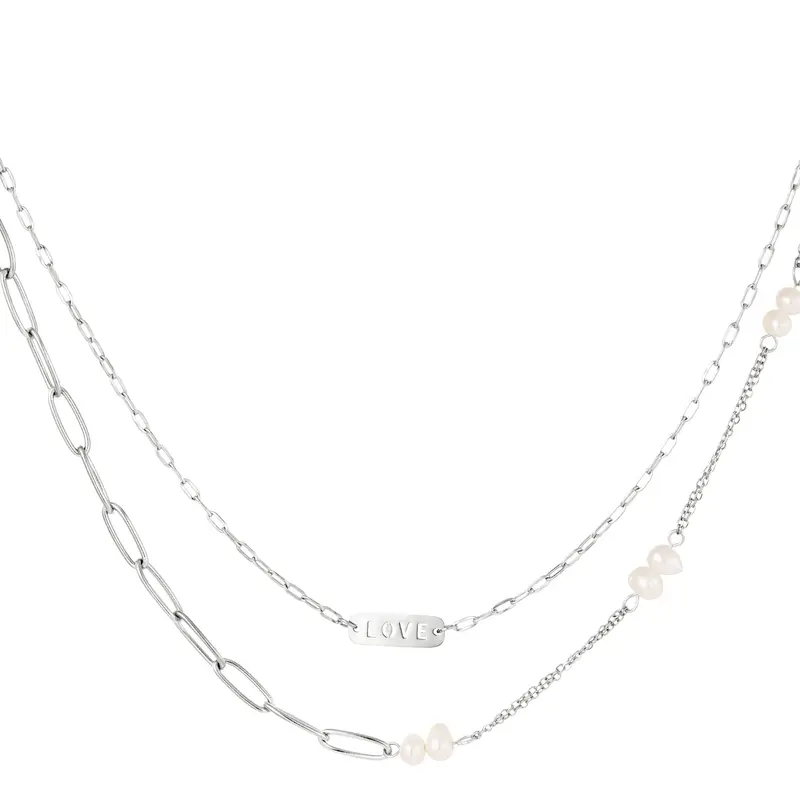 Bijoutheek Ketting Love Parels Dubbel Zilver (38-48 cm)