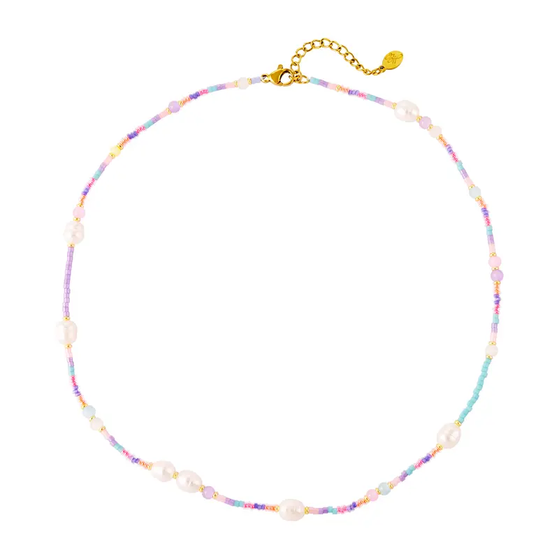 Bijoutheek Ketting Multi Colours Pastel En Parels