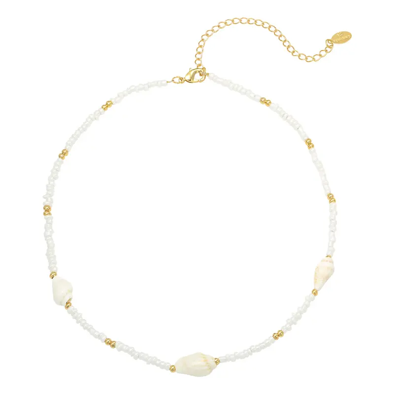 Bijoutheek ketting schelp wit/goud