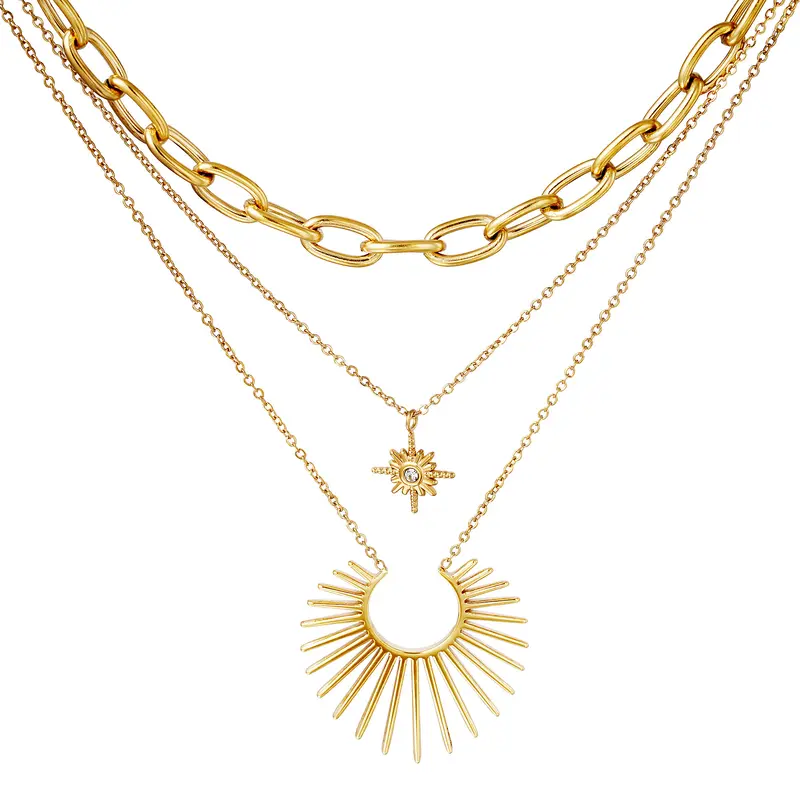 Bijoutheek Ketting Triple Zon Ster Goud