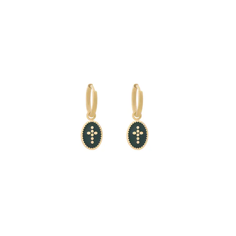 Bijoutheek Oorbel kruis munt black/goud