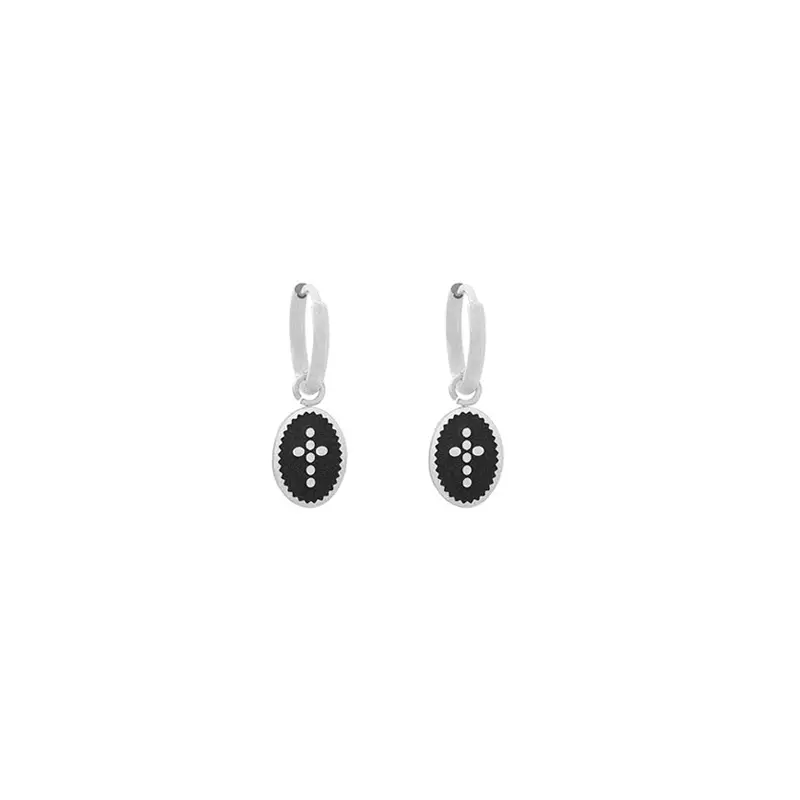 Bijoutheek Oorbel kruis munt black/zilver