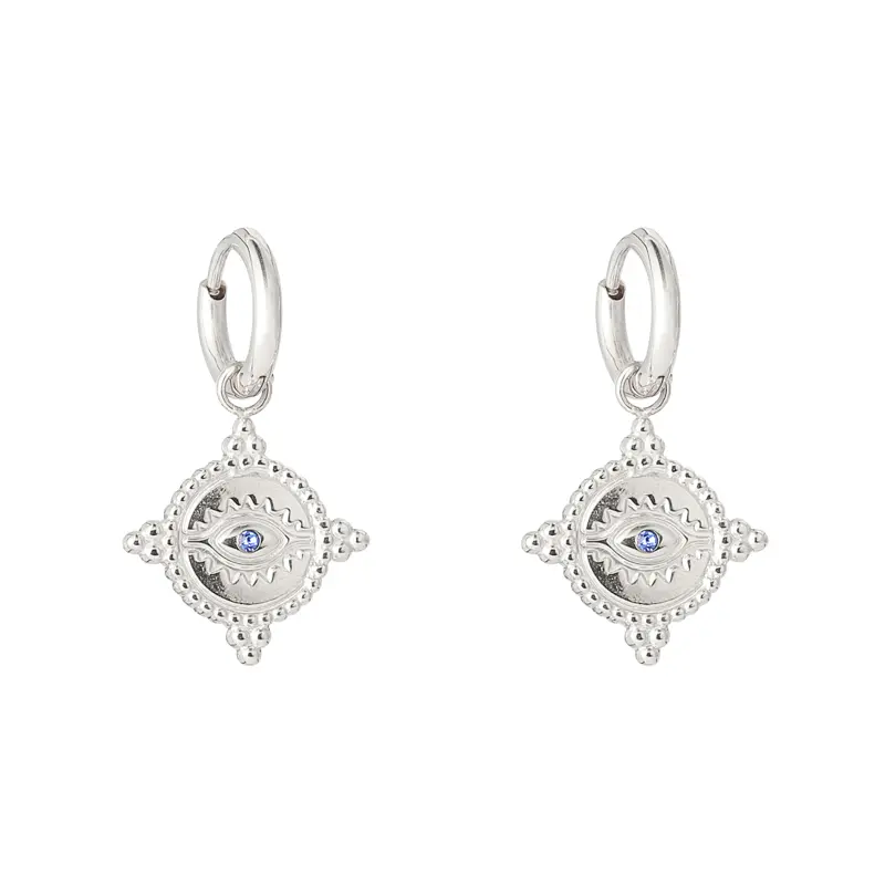 Bijoutheek Oorbel oog blauwe steen zilver