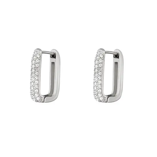 Bijoutheek Oorbellen Rondje Square Strass