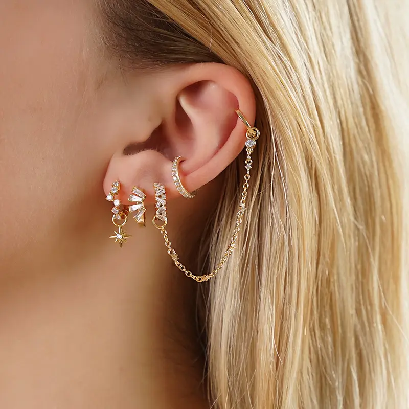 Bijoutheek Oorhangers dubbel rings ketting stenen
