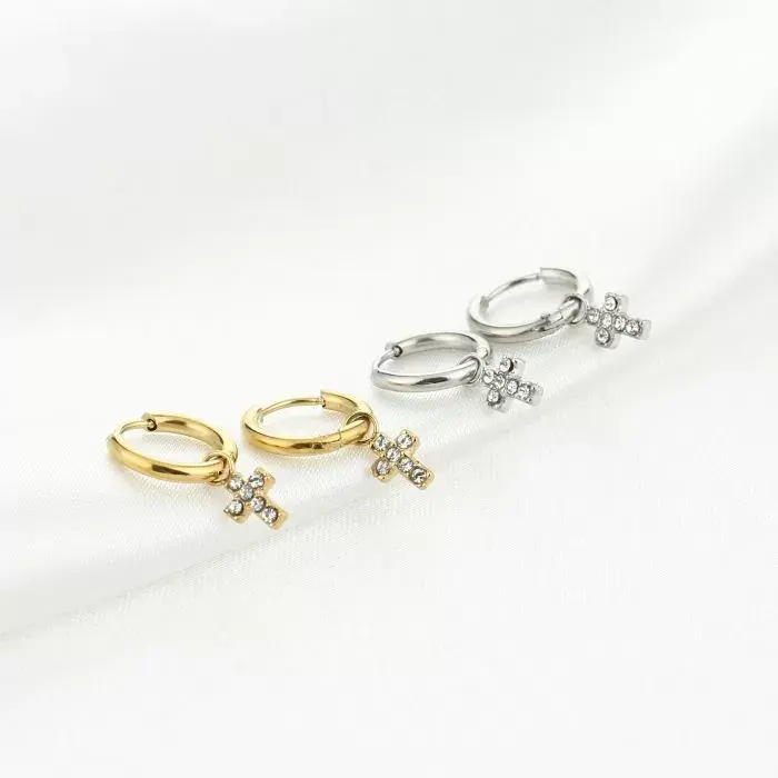 Bijoutheek Oorhangers Kruis Strass