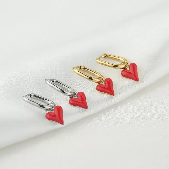 Bijoutheek Oorhangers Ovaal Rood Hart