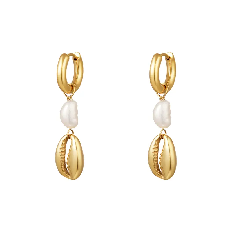 Bijoutheek Oorhangers Schelp En Parel Goud