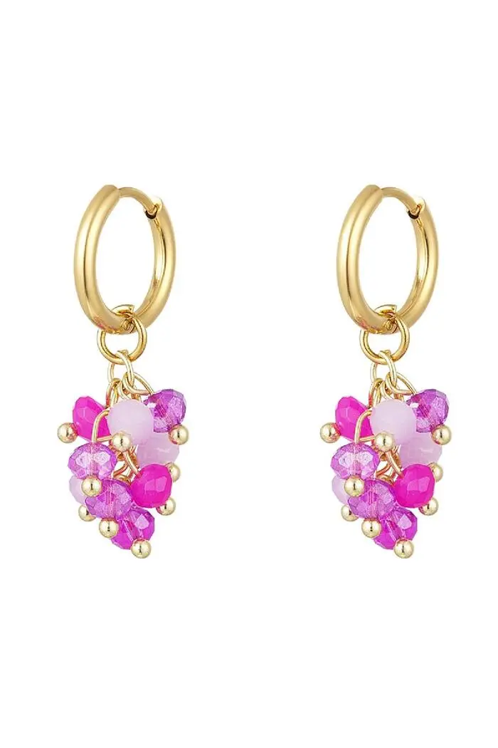 Bijoutheek Oorhangers Tros Kralen Fuchsia