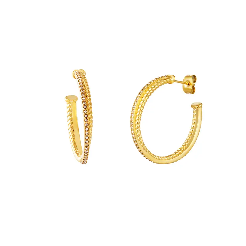Bijoutheek Oorknop kruisende Ringen Wit Strass