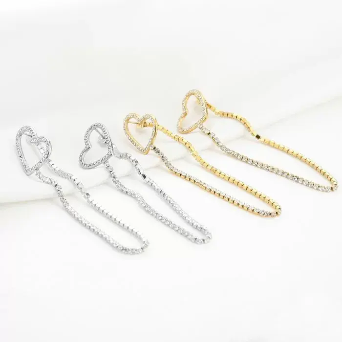 Bijoutheek Oorknoppen Strass hart ketting stenen