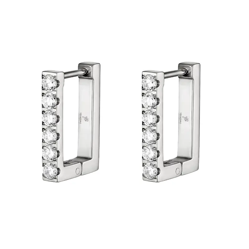 Bijoutheek Oorring Vierkant Strass Zilver