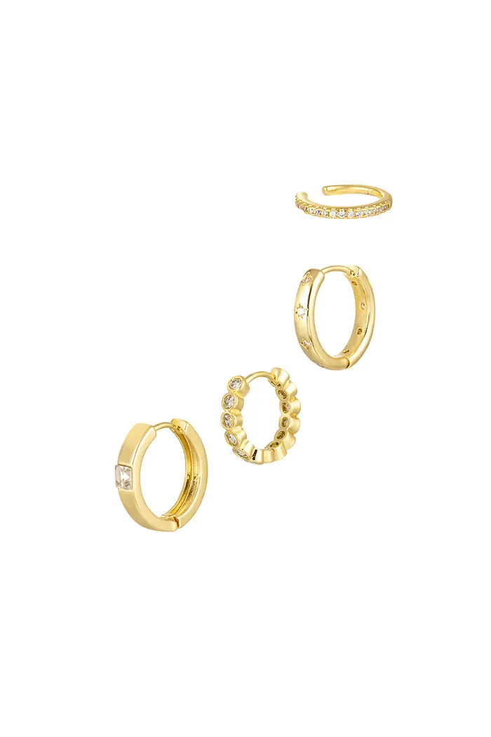 Bijoutheek Oorringen Set Witte Stenen (1,4 CM - 1,7 CM)