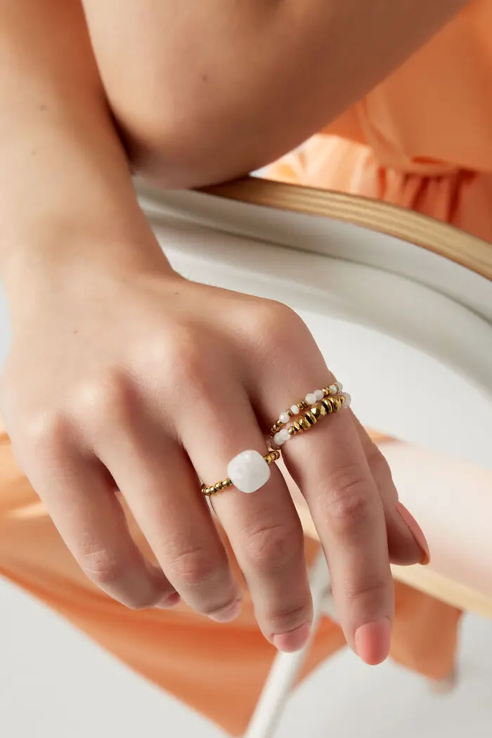 Bijoutheek Ring (Sieraad) elastic staal vierkanten steen