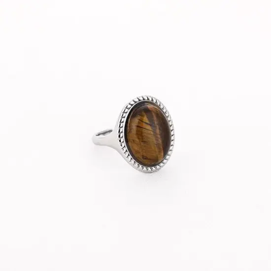 Bijoutheek Ring (Sieraad) Ovaal Groot Steen Zilverkleurig