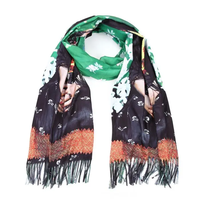 Bijoutheek Sjaal (Fashion) Asian Flowers green Frida Kahlo