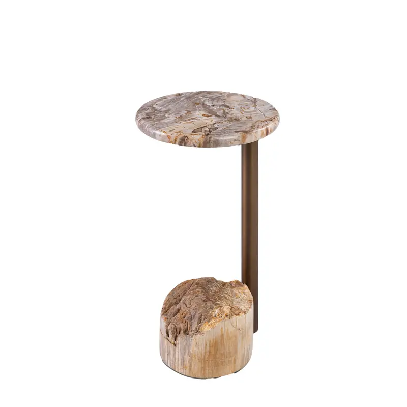 Bijzettafel Ataja Naturel Natuurlijk versteend hout Messing Poot PTMD