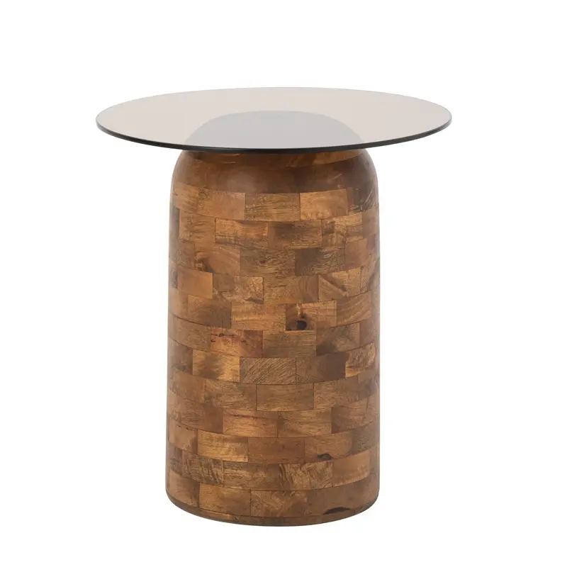 Bijzettafel Cilinder Glas Mangohout Naturel J-Line