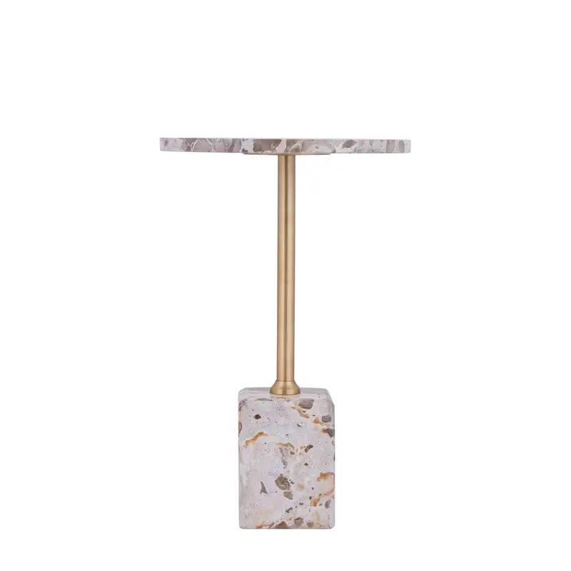 Bijzettafel Ebe Beige Marmer Rond Laag PTMD