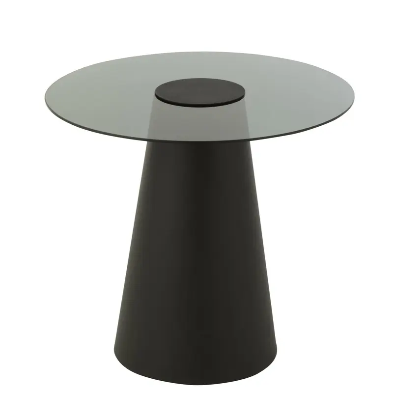 Bijzettafel Glas Flat Cap Kegel Metaal Zwart j-Line