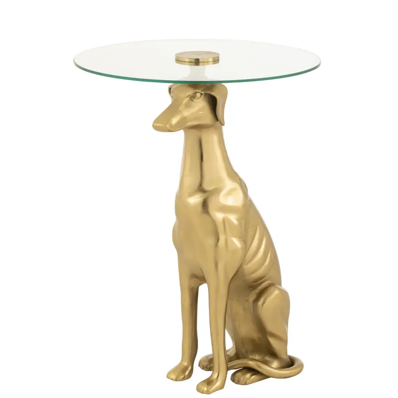 Bijzettafel Hond Aluminium/Glas Goud J-Line