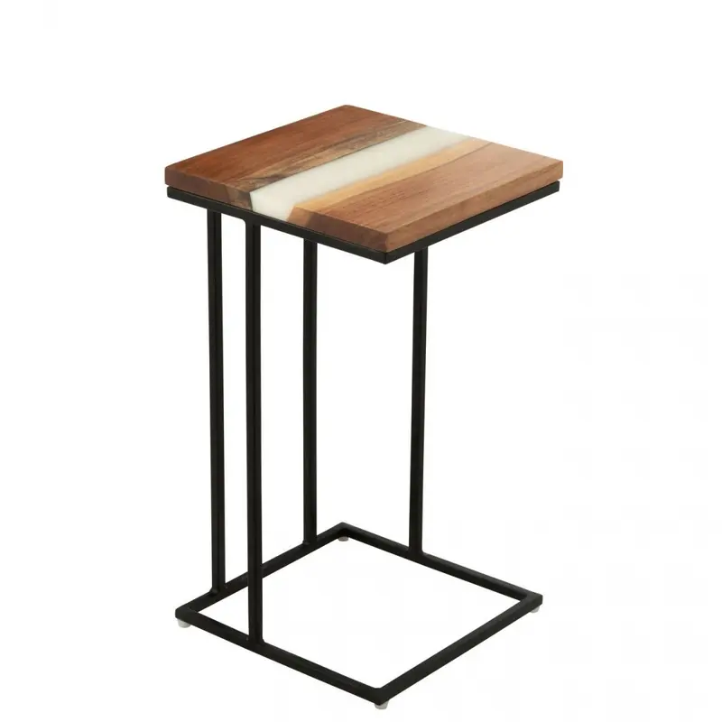 Bijzettafel Vierkant Acacia Hout/Epoxyhars Naturel/Wit