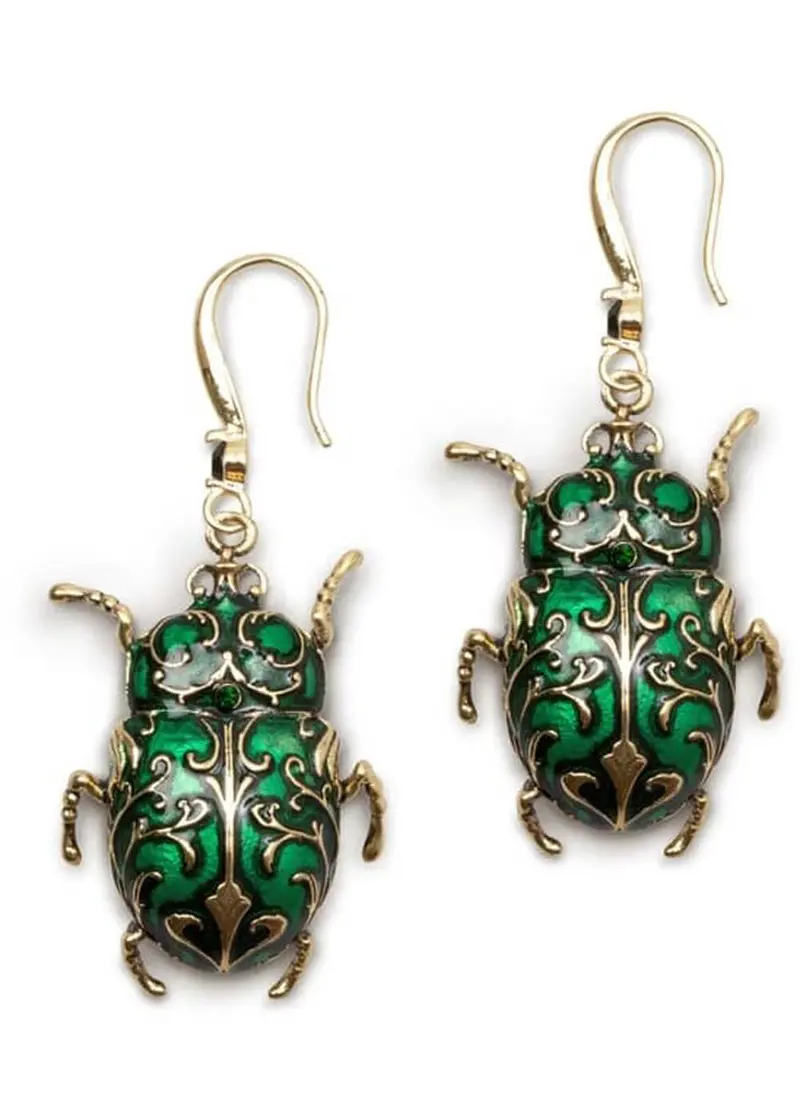 Bill Skinner Antique Beetle Drop Earrings Green