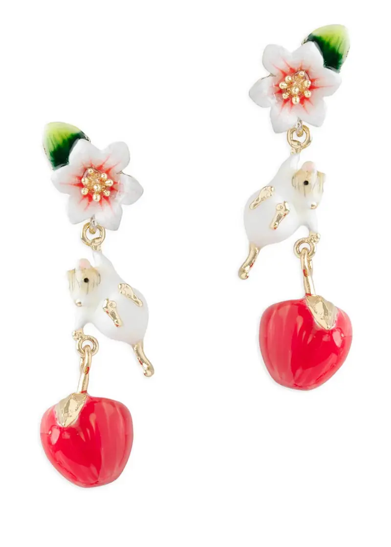 Bill Skinner Apple Blossom & Mouse Drop Earrings