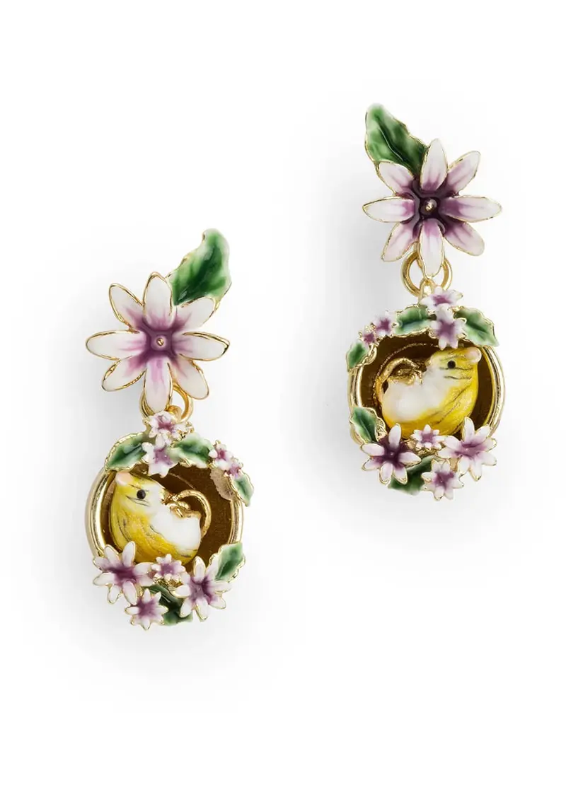 Bill Skinner Blackberry Mouse in Plant Pot Drop Earrings