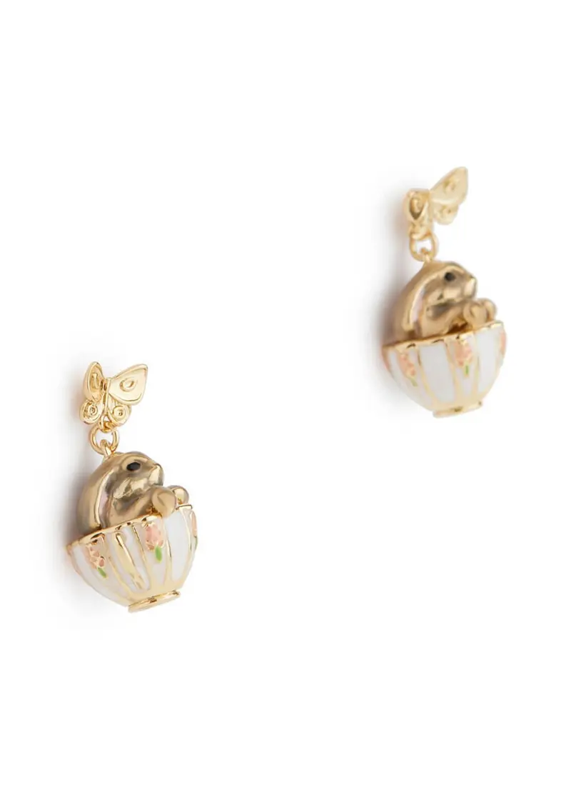 Bill Skinner Bunny in A Tea Cup Earrings